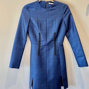 CARVEN metallic blue long sleeve mini dress